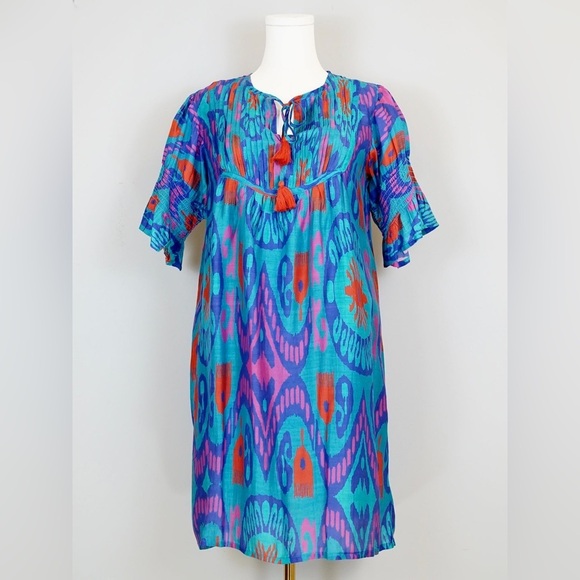 La Plage Celerie Dress Isle Ikat Turquoise Multi Size Medium - Picture 1 of 13